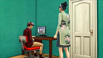 play Mamá pilla a su hijo masturbándose nuevamente en su habitación viendo una película porno frente a la computadora y decidió ayudarlo teniendo sexo con él - mamá e hijo asiáticos